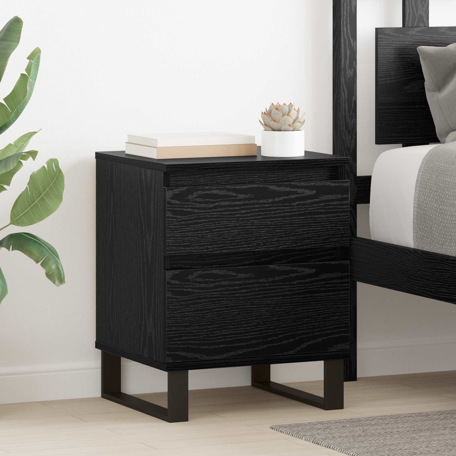 vidaXL Bedside Cabinet Black Oak 40 x 35 x 50 cm Engineered Wood 1
