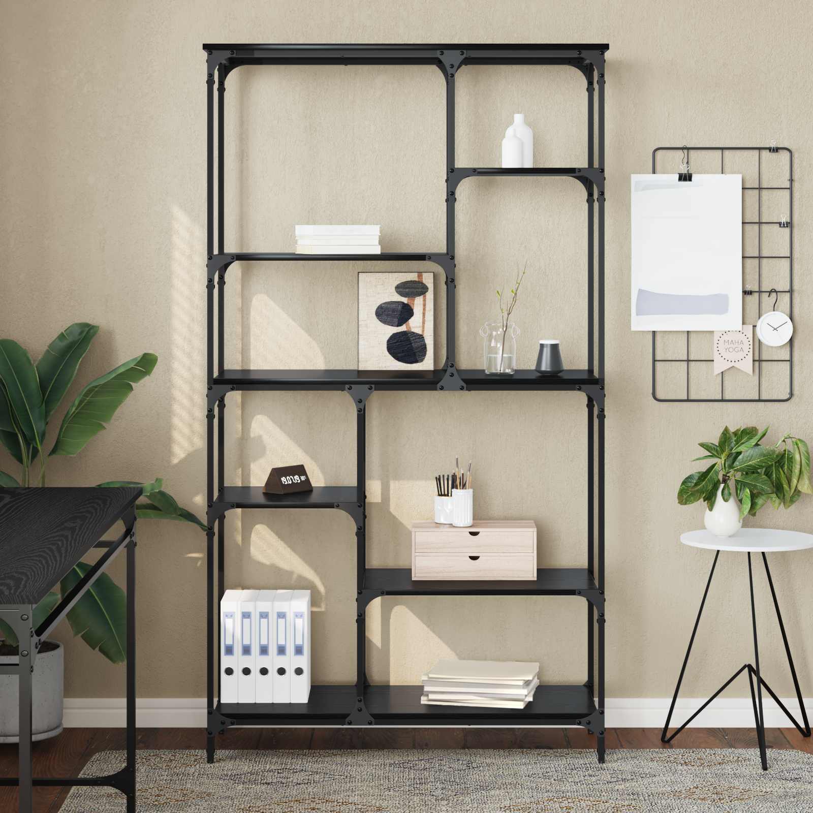 vidaXL Bookshelf 5-Tier 99 x 35.5 x 176 cm Engineered Wood Black Oak 4