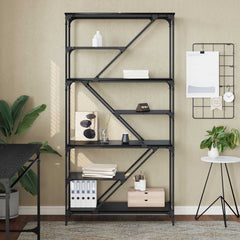 vidaXL Bookshelf 9-Tier 91 x 36 x 176 cm Engineered Wood Black Oak 4