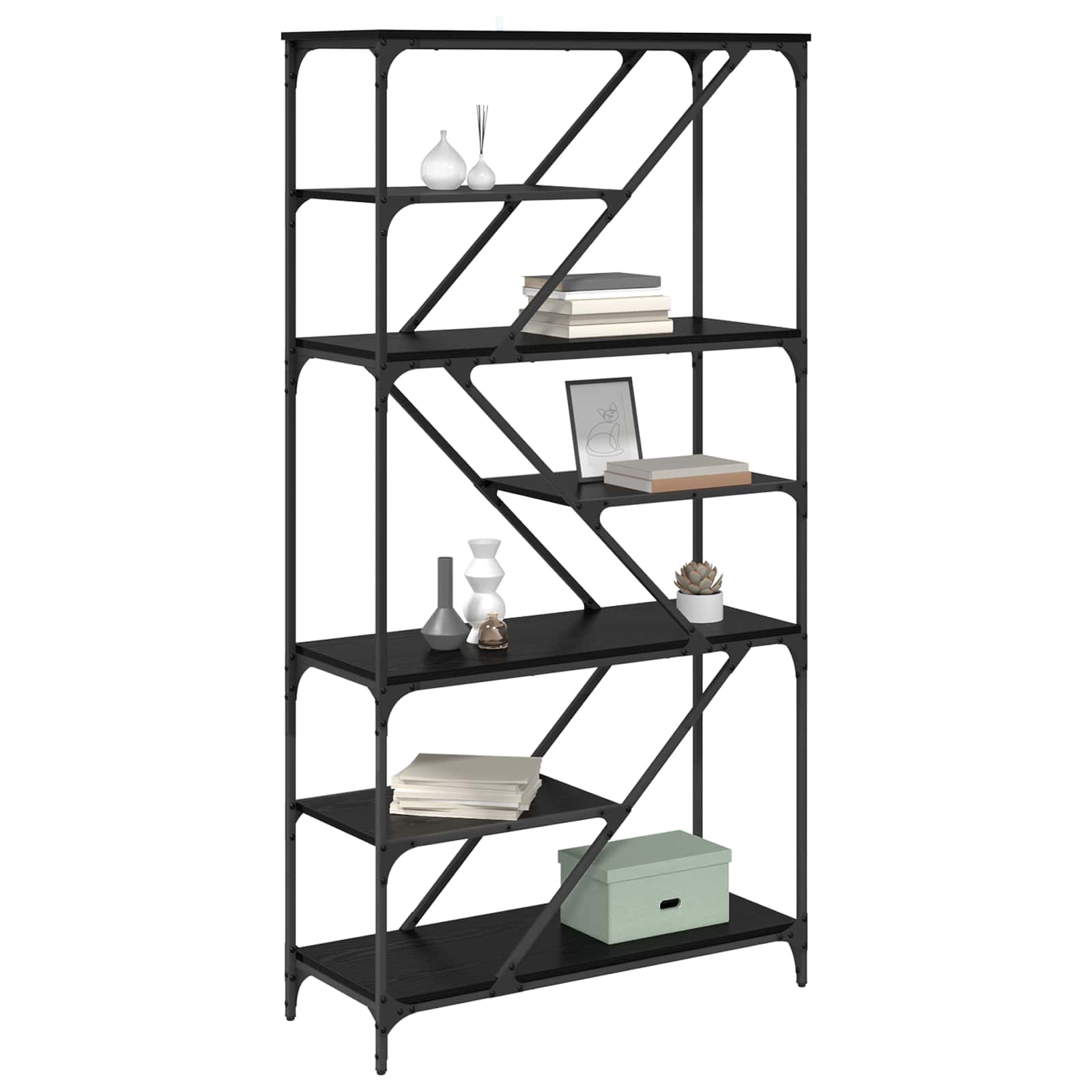 vidaXL Bookshelf 9-Tier 91 x 36 x 176 cm Engineered Wood Black Oak 3