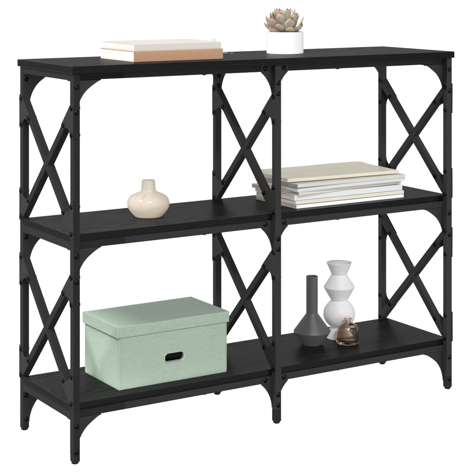 vidaXL Console Table Black Oak 100 x 28 x 80.5 cm Engineered Wood 3