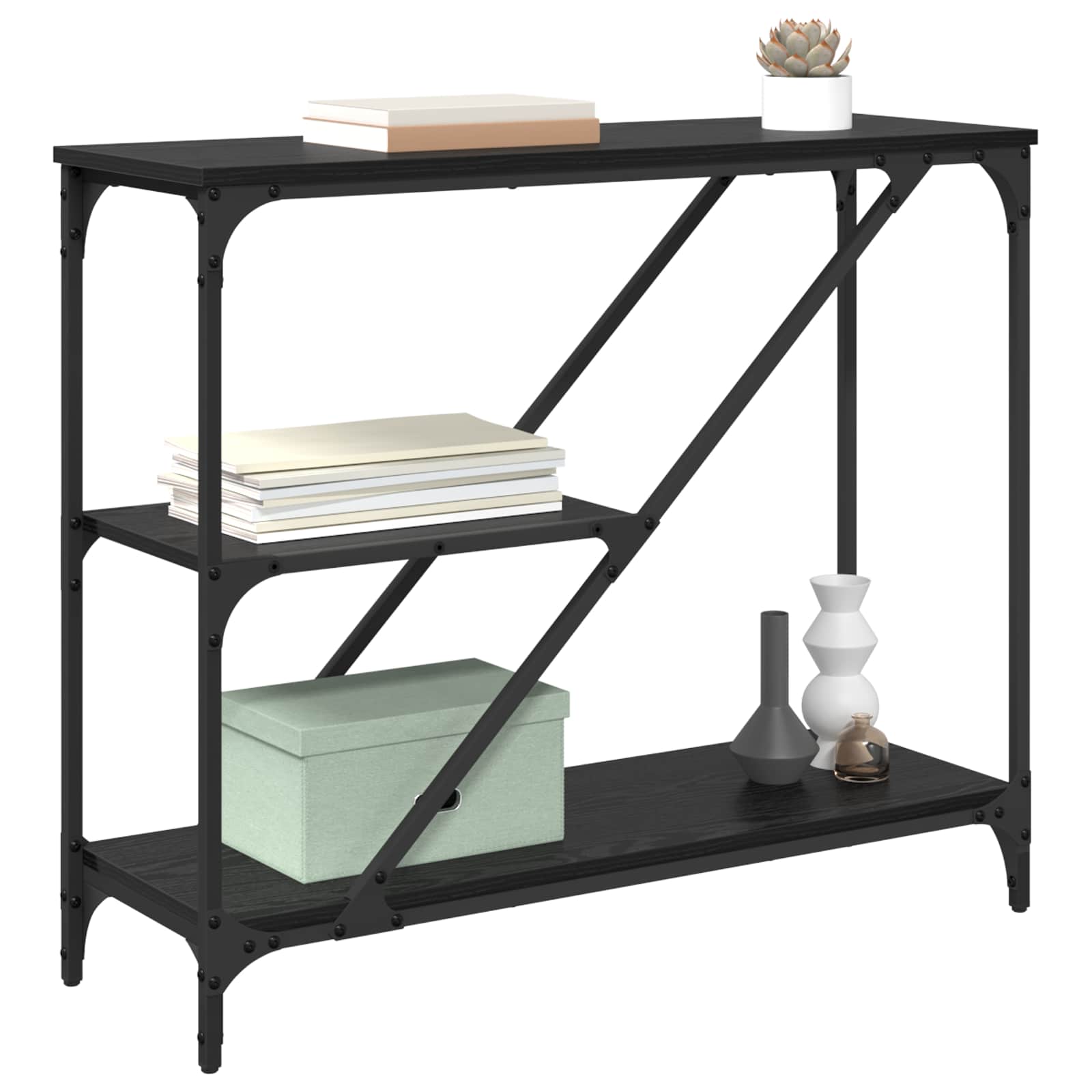 vidaXL Console Table Black Oak 88.5 x 30 x 75 cm Engineered Wood 3