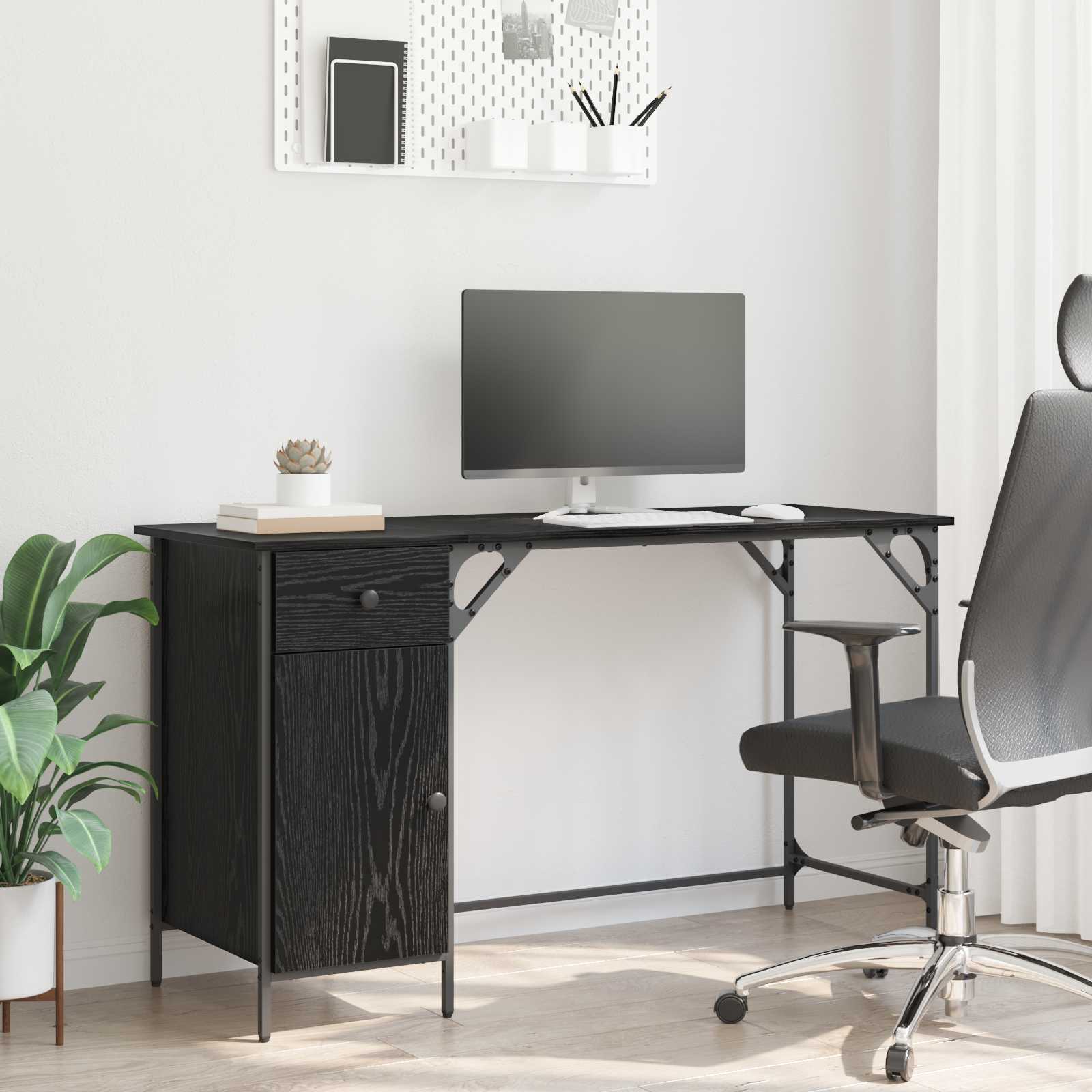 vidaXL Computer Desk Black Oak 131 x 48 x 75 cm Engineered Wood 1