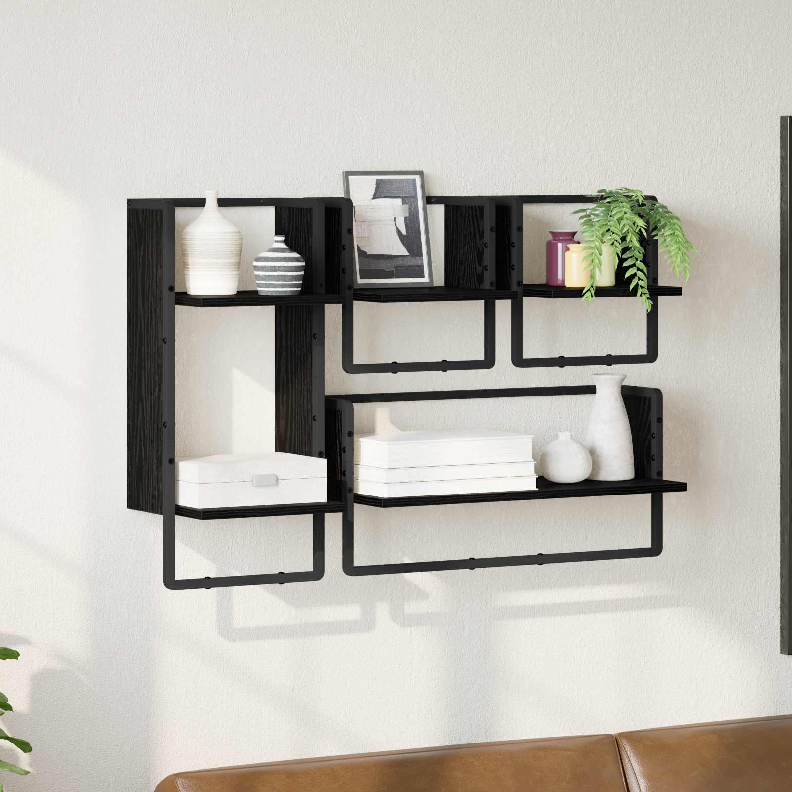 vidaXL Wall Shelf Set 4 pcs Black Oak 65 x 25 x 30 cm Engineered Wood 1