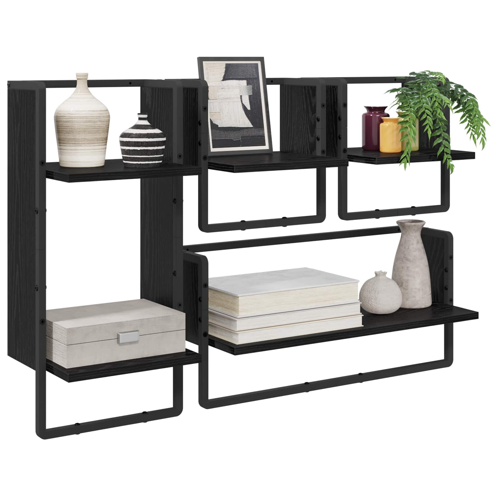 vidaXL Wall Shelf Set 4 pcs Black Oak 65 x 25 x 30 cm Engineered Wood 3