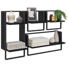 vidaXL Wall Shelf Set 4 pcs Black Oak 65 x 25 x 30 cm Engineered Wood 3