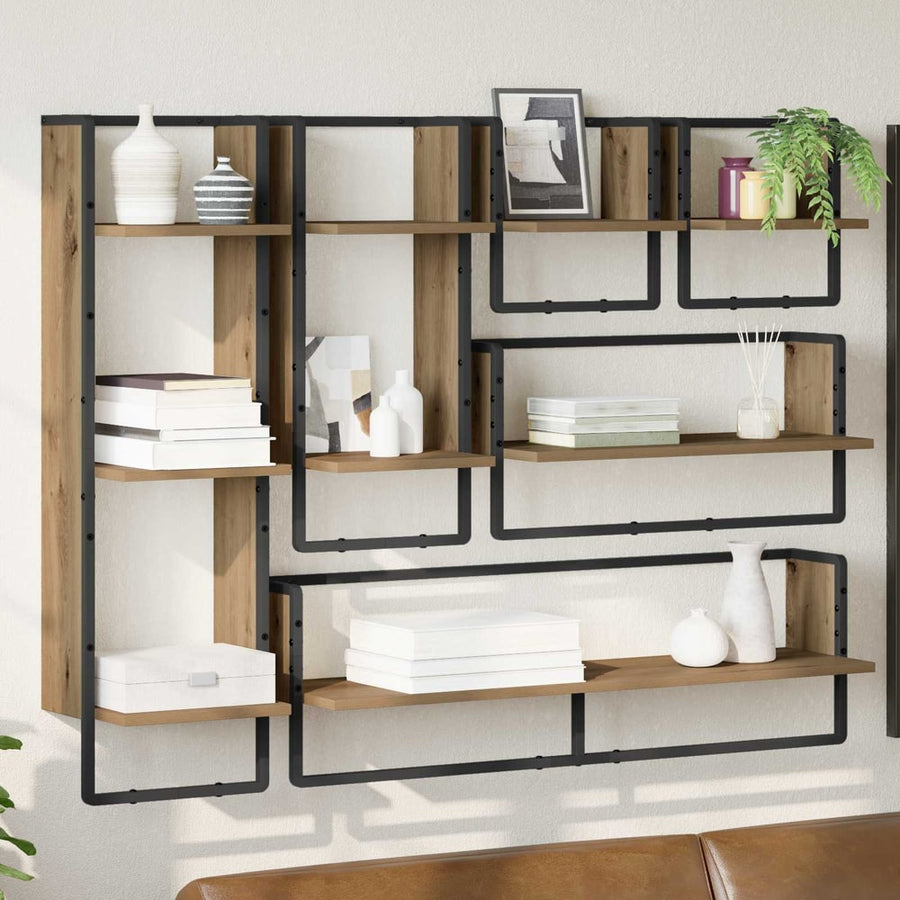 6 Piece Wall Shelf Set with Bars Engineered Wood in Artisan Oak