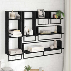 vidaXL Wall Shelf Set 6 pcs Black Oak 100 x 25 x 30 cm Engineered Wood 4