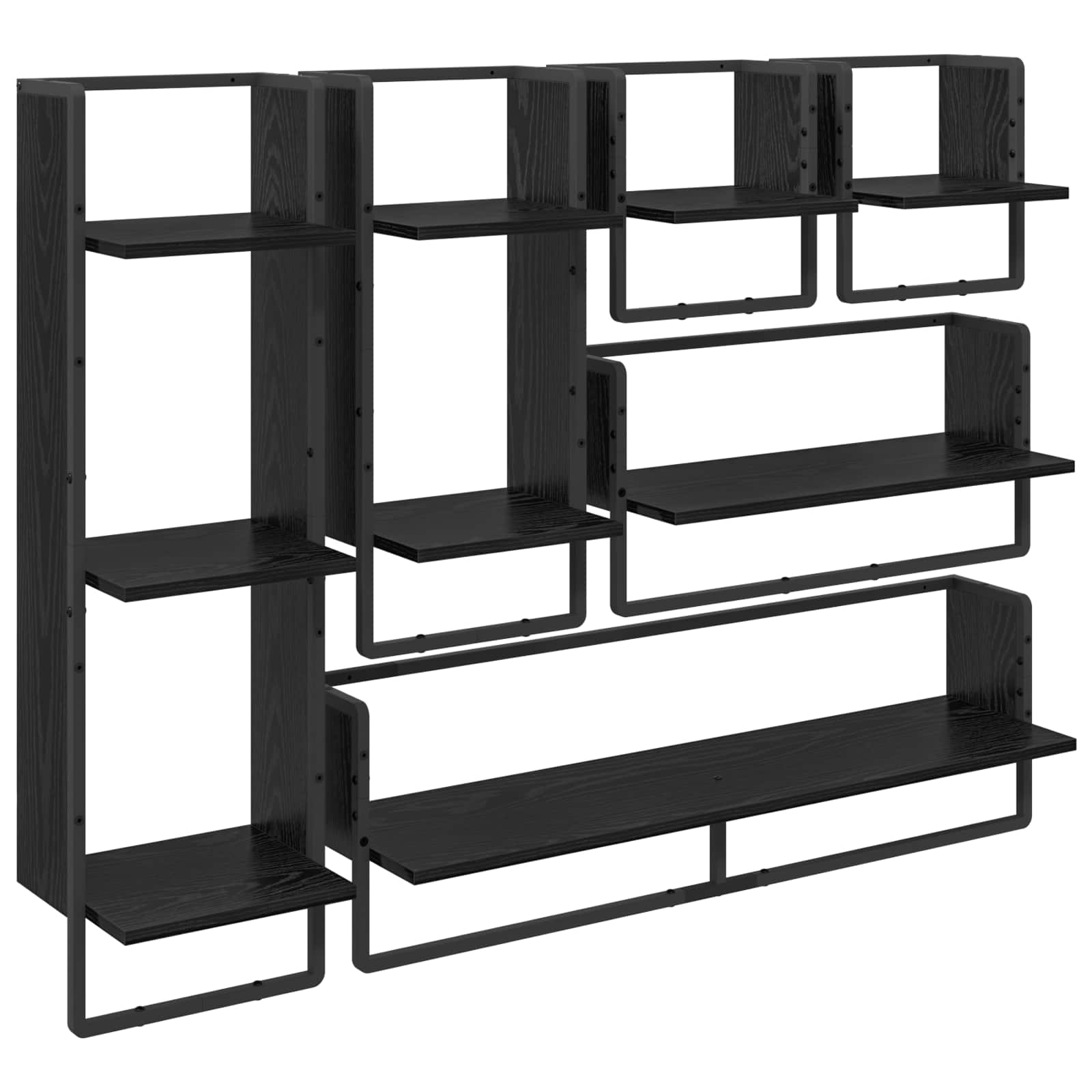 vidaXL Wall Shelf Set 6 pcs Black Oak 100 x 25 x 30 cm Engineered Wood 2