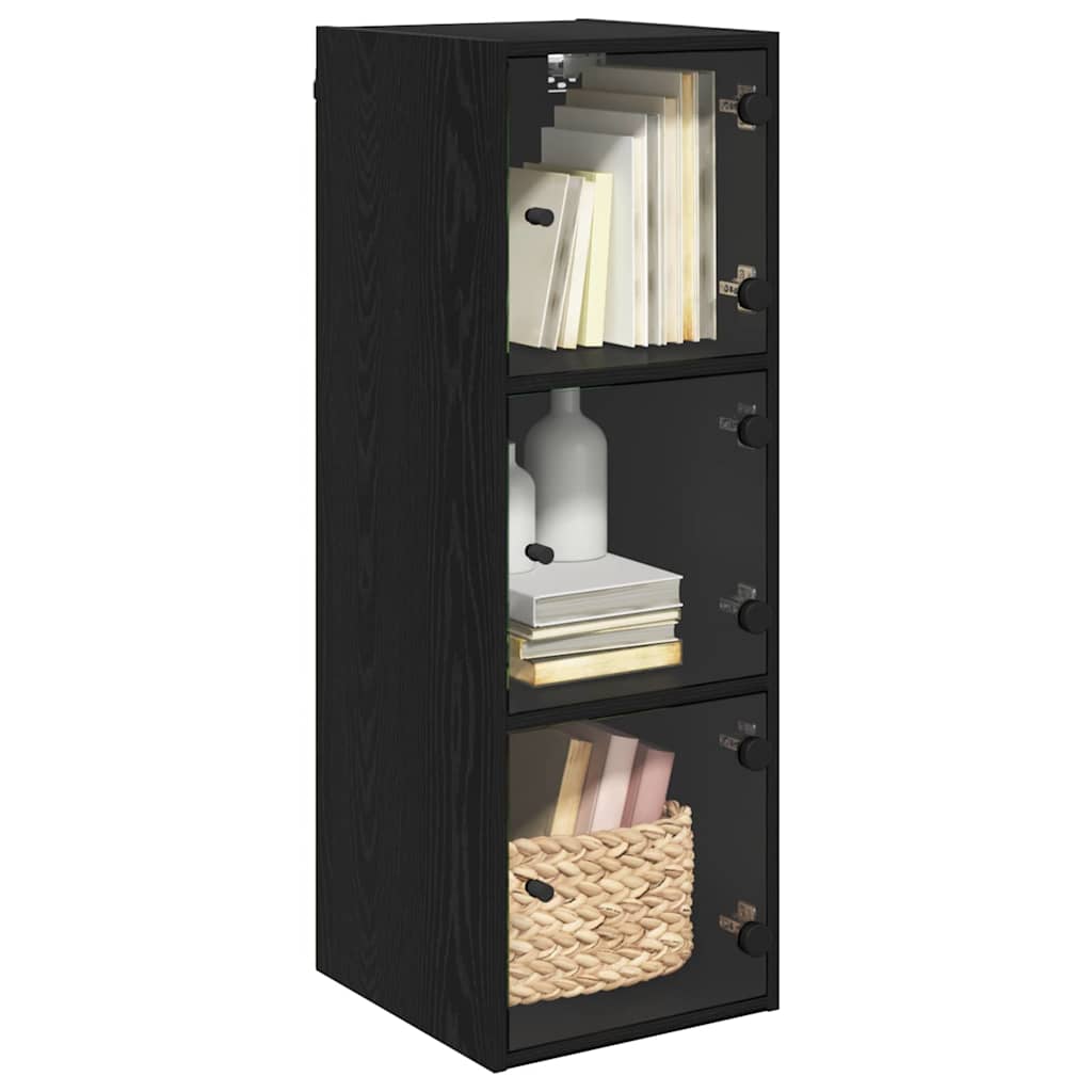 Wall Cabinet with Glass Doors 35x37x100 cm Black oak