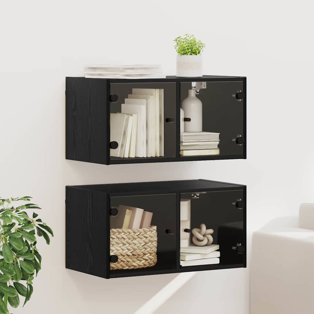 vidaXL Wall Cabinets 2 pcs 68 x 37 x 35 cm Engineered Wood Black Oak 1