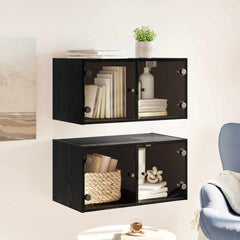 vidaXL Wall Cabinets 2 pcs 68 x 37 x 35 cm Engineered Wood Black Oak 4