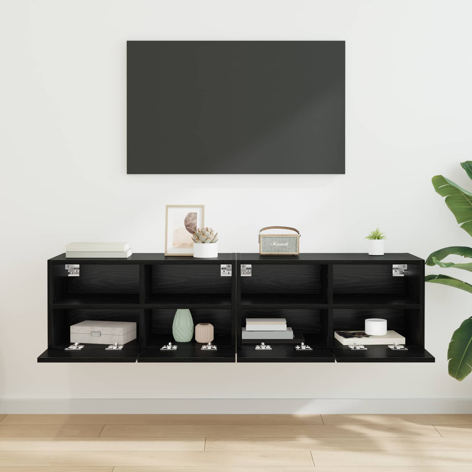 vidaXL TV Wall Cabinets 2 pcs Black Oak Engineered Wood 4