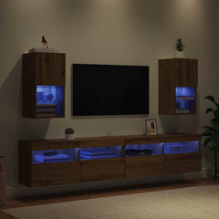 TV Cabinet Set with LED Lights 30.5x30x60 cm 2 pcs Artisan oak