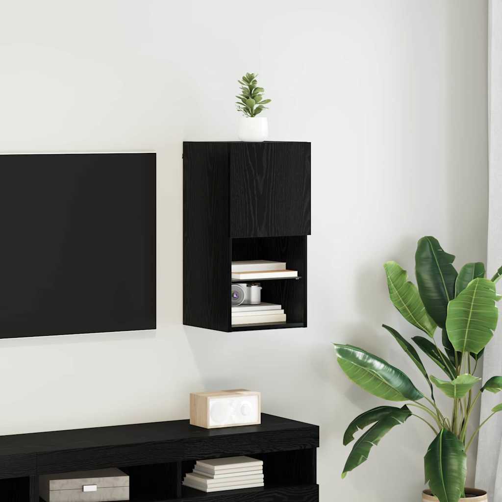 vidaXL Wall-mounted TV Cabinet 30.5 x 30 x 60 cm Black Oak 1