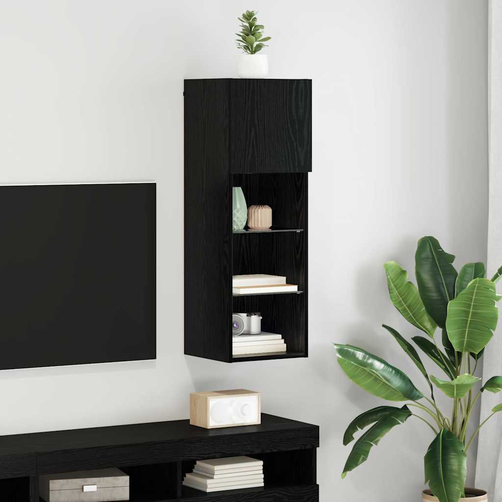 vidaXL Wall-mounted TV Cabinet 30.5 x 30 x 90 cm Black Oak 1
