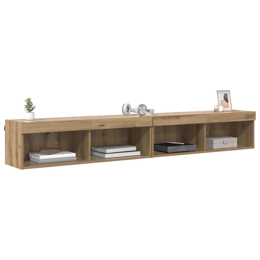 TV Cabinet Set with LED Lights 100x30x30 cm 2 pcs Artisan oak