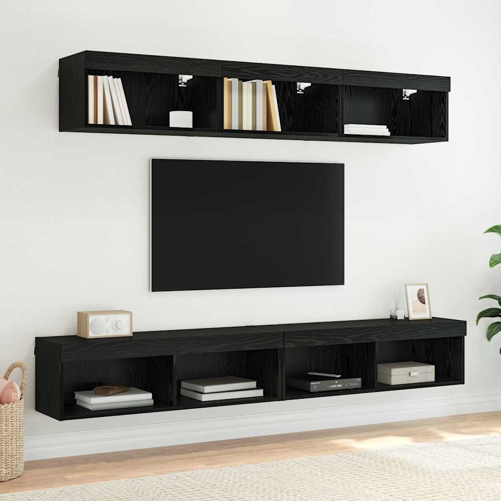 vidaXL TV Wall Cabinet 100 x 30 x 30 cm Black Oak Engineered Wood 6