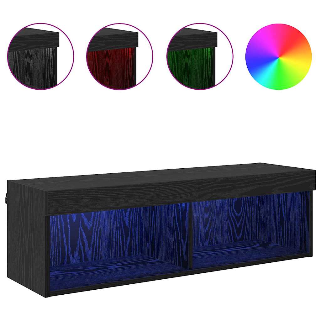 vidaXL TV Wall Cabinet 100 x 30 x 30 cm Black Oak Engineered Wood 4