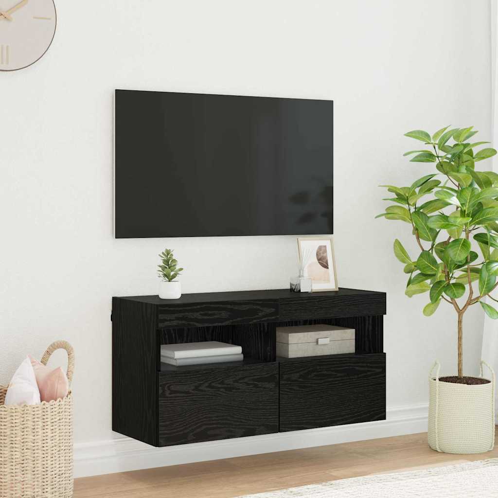 vidaXL TV Wall Cabinet 80 x 30 x 40 cm Black Oak Engineered Wood 1
