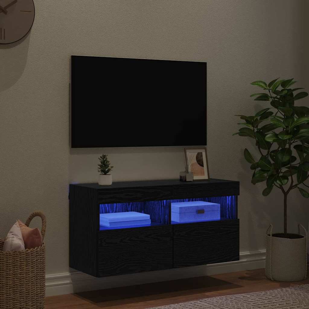 vidaXL TV Wall Cabinet 80 x 30 x 40 cm Black Oak Engineered Wood 5