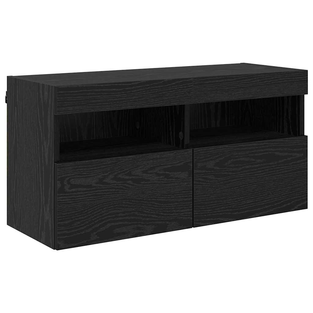 vidaXL TV Wall Cabinet 80 x 30 x 40 cm Black Oak Engineered Wood 2