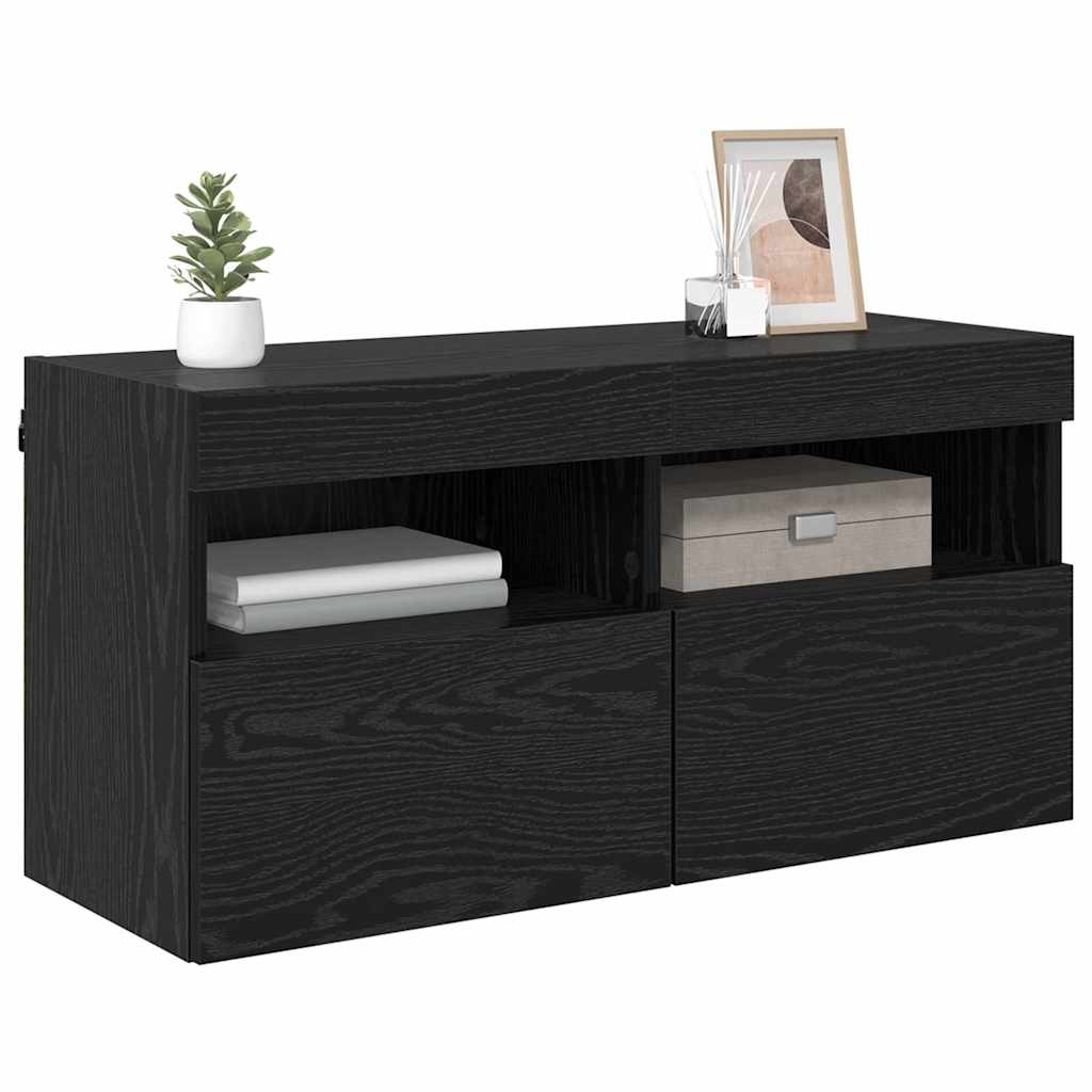 vidaXL TV Wall Cabinet 80 x 30 x 40 cm Black Oak Engineered Wood 3