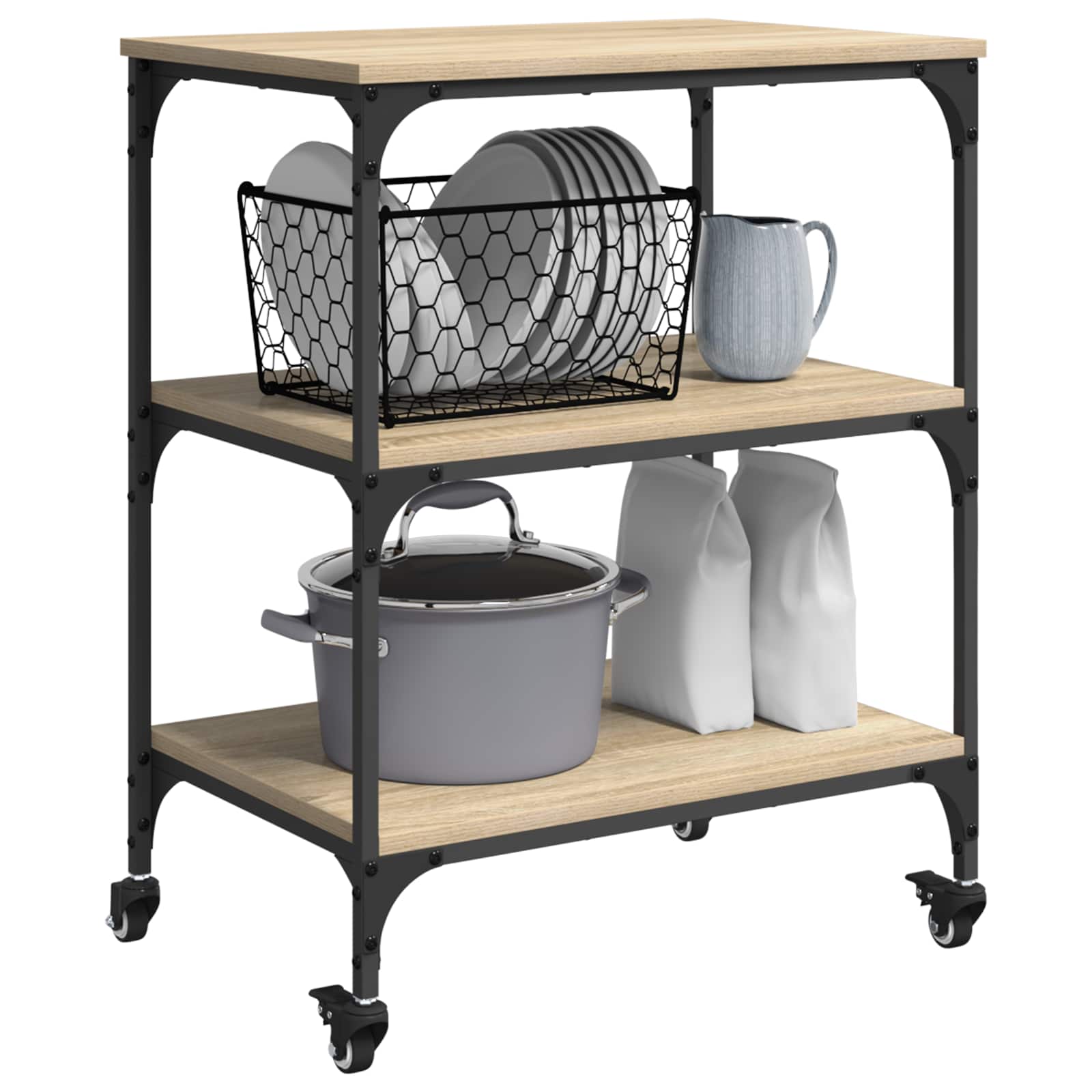 vidaXL Kitchen Trolley Sonoma Oak 60 x 41 x 76 cm Engineered Wood 3