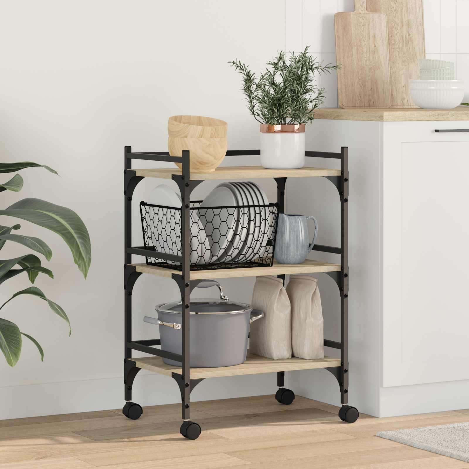 vidaXL Kitchen Trolley Sonoma Oak 50 x 35 x 75.5 cm Engineered Wood 1