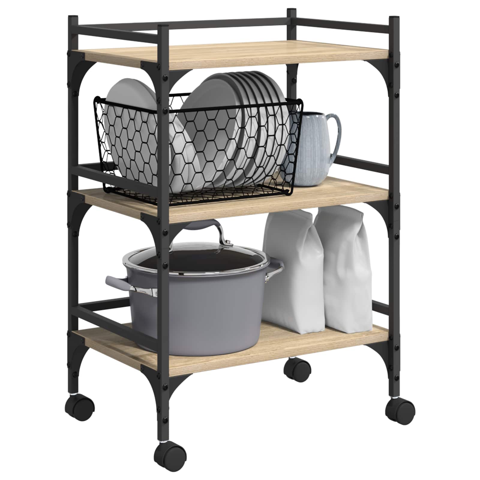 vidaXL Kitchen Trolley Sonoma Oak 50 x 35 x 75.5 cm Engineered Wood 3