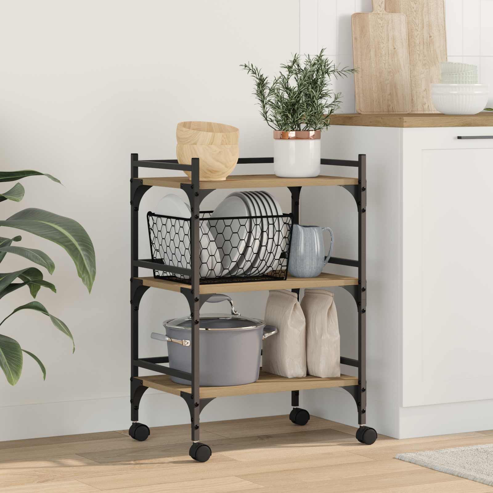 vidaXL Kitchen Trolley Artisan Oak 50 x 35 x 75.5 cm Engineered Wood 1