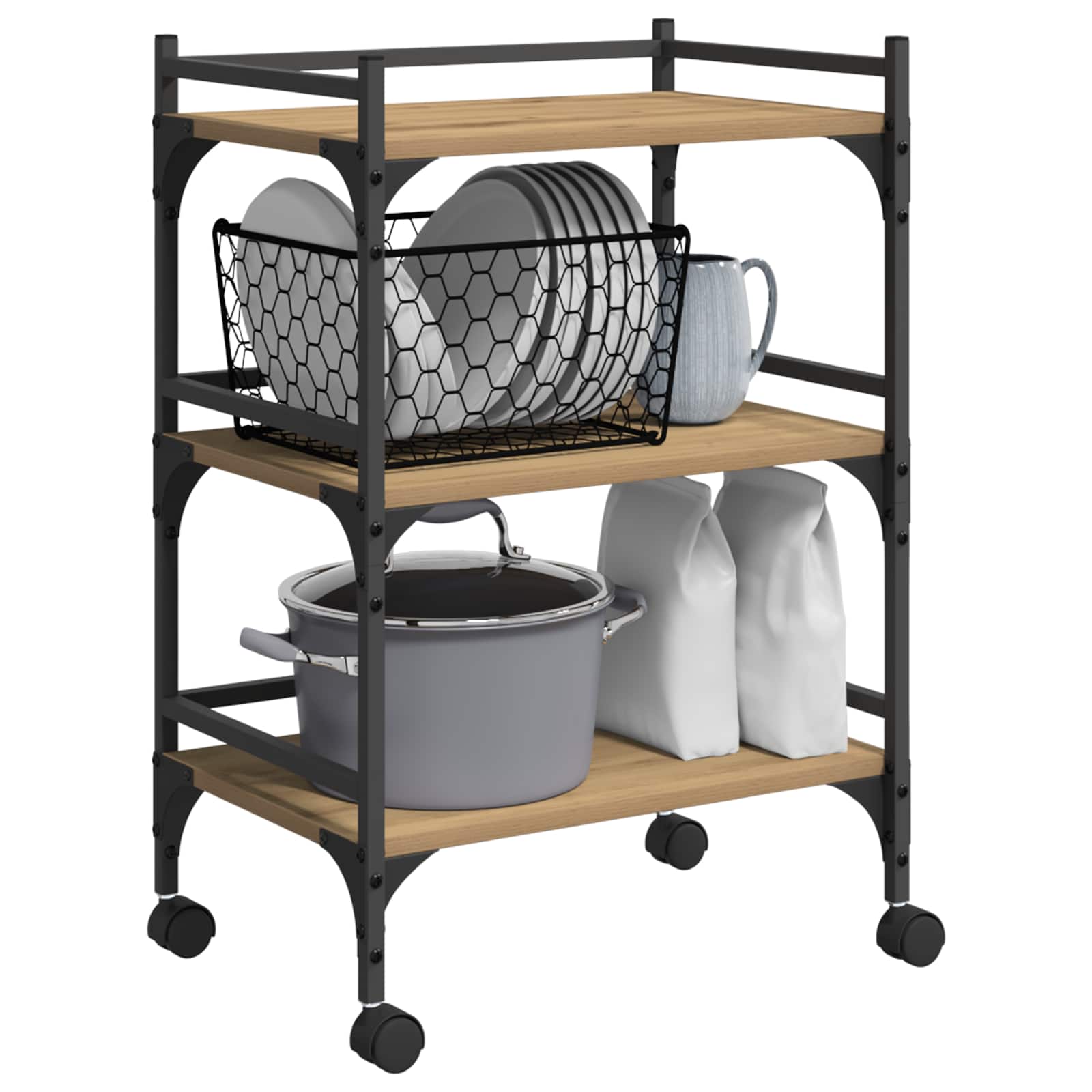 vidaXL Kitchen Trolley Artisan Oak 50 x 35 x 75.5 cm Engineered Wood 3