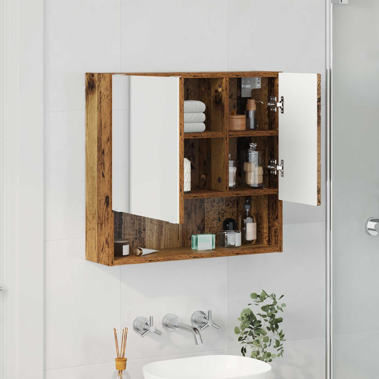 vidaXL Mirror Cabinet Old Wood 59 x 17 x 55 cm Engineered Wood 4