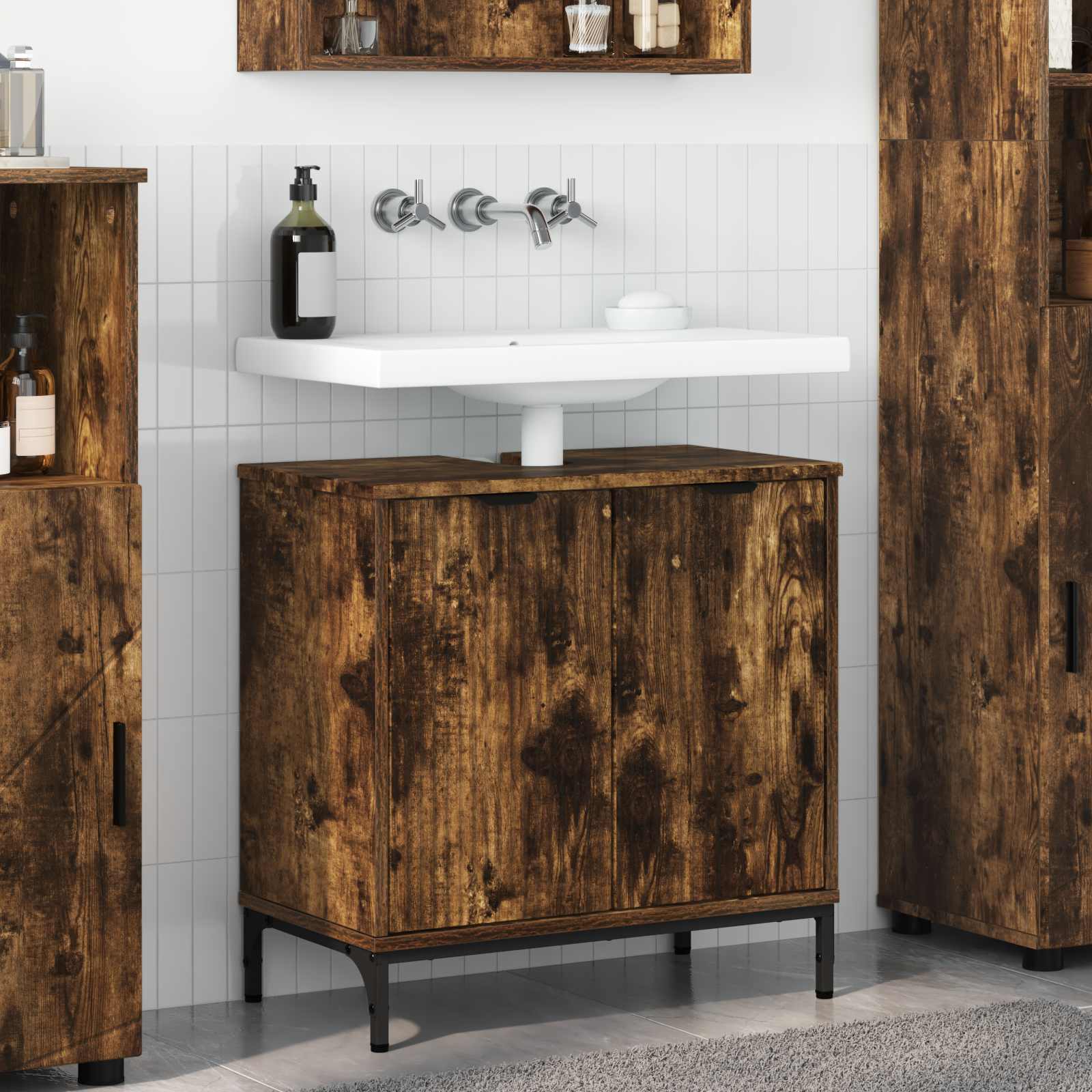 vidaXL Bathroom Sink Cabinet Smoked Oak 60.5 x 33.5 x 61 cm 1