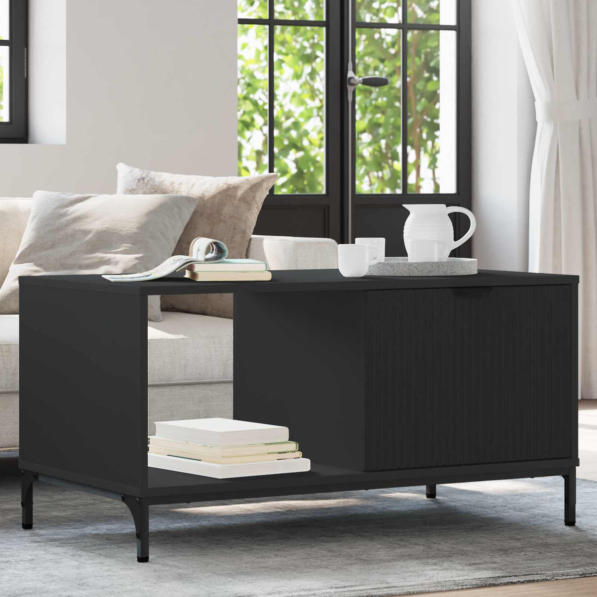 Coffee Table 90 x 49 x 46 cm Engineered Wood Black