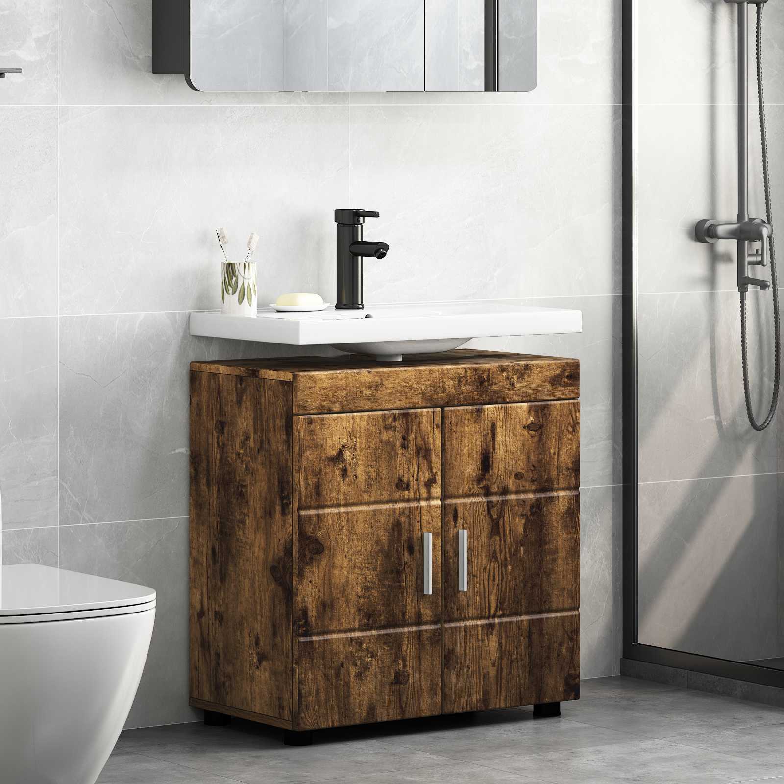 vidaXL Bathroom Cabinet Set TULUM Smoked Oak 60 x 34 x 63 cm 1