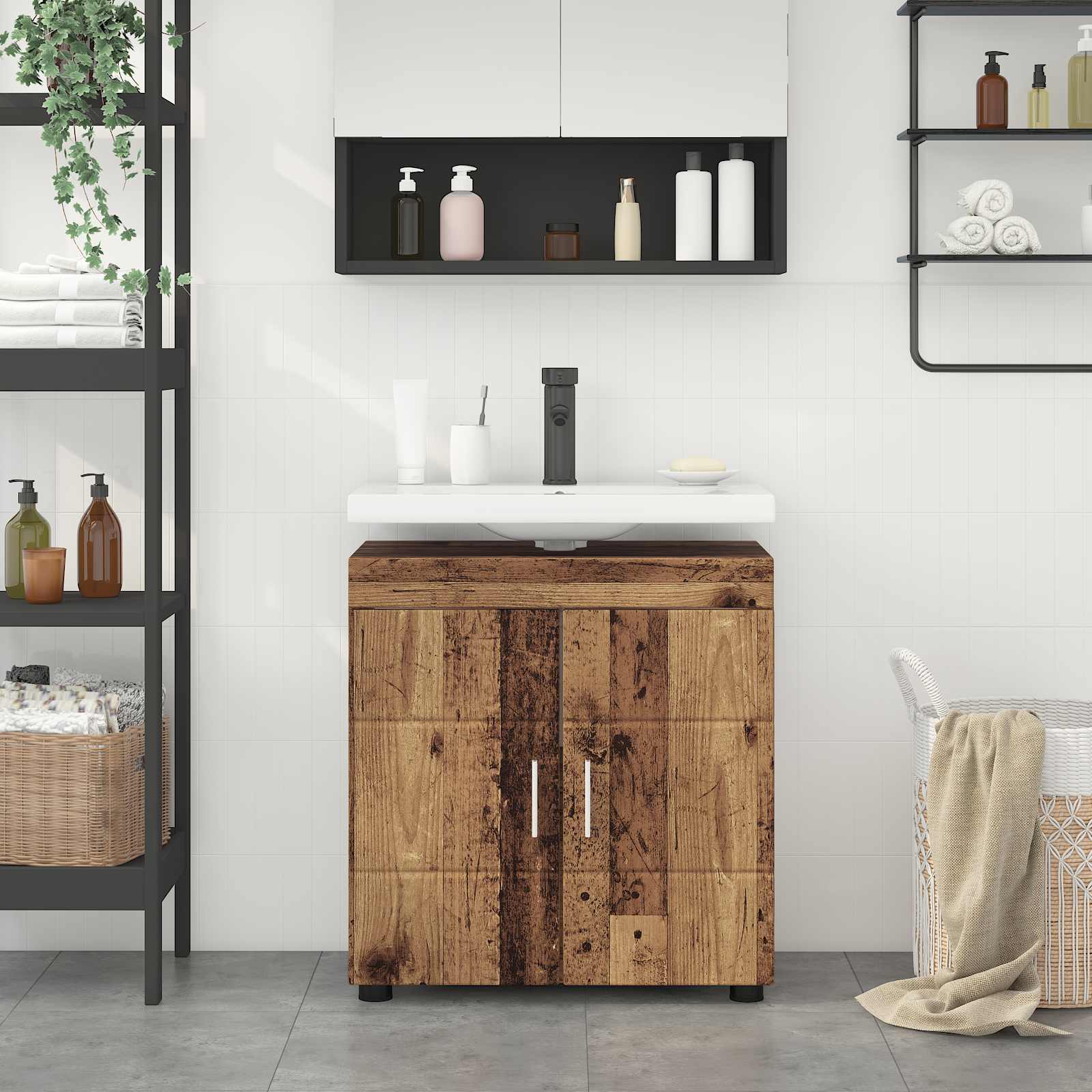 Bathroom Cabinet Set TULUM 60 x 34 x 63 cm Basin cabinet Old wood