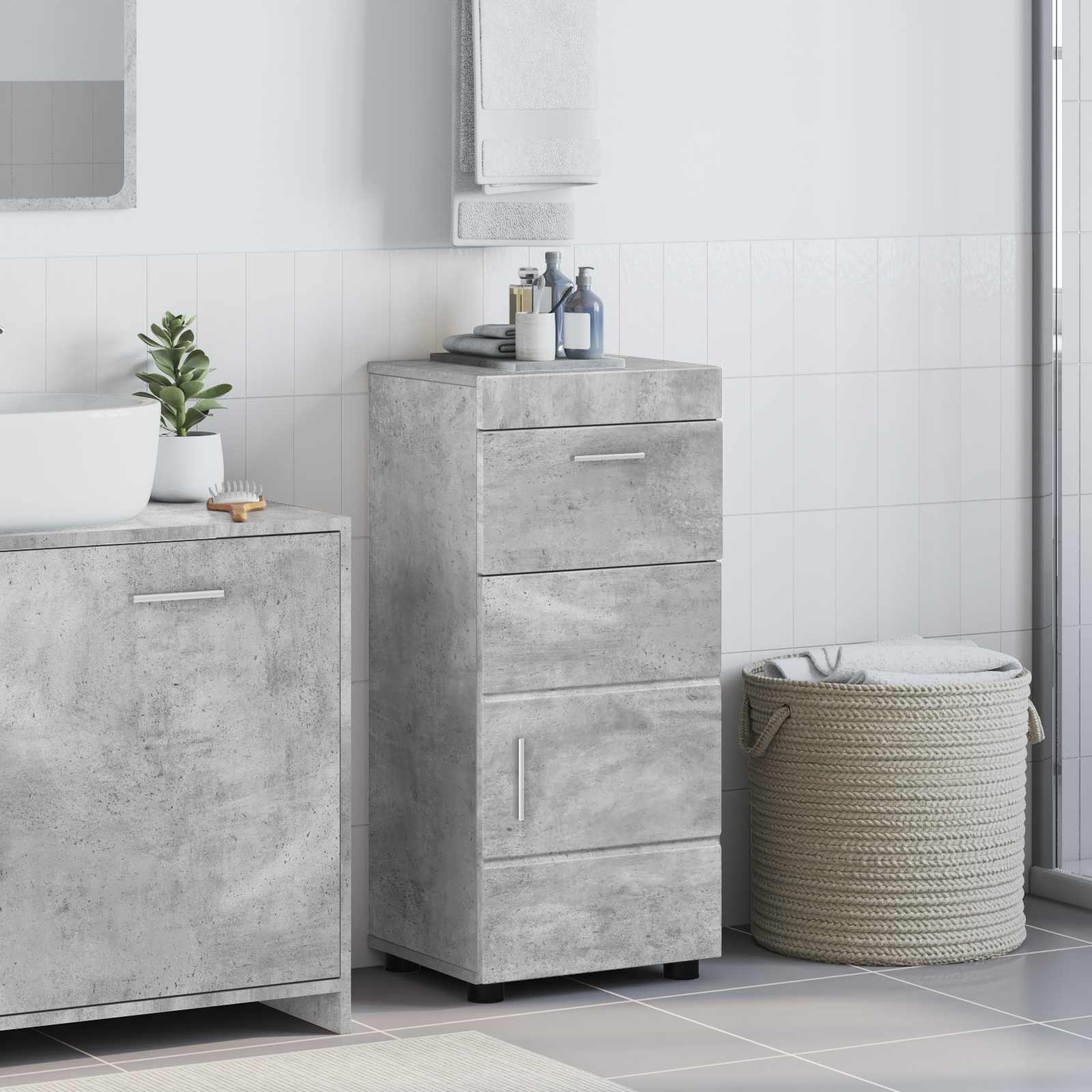 vidaXL Bathroom Cabinet Set TULUM Concrete Grey 37 x 31.5 x 82 cm 1