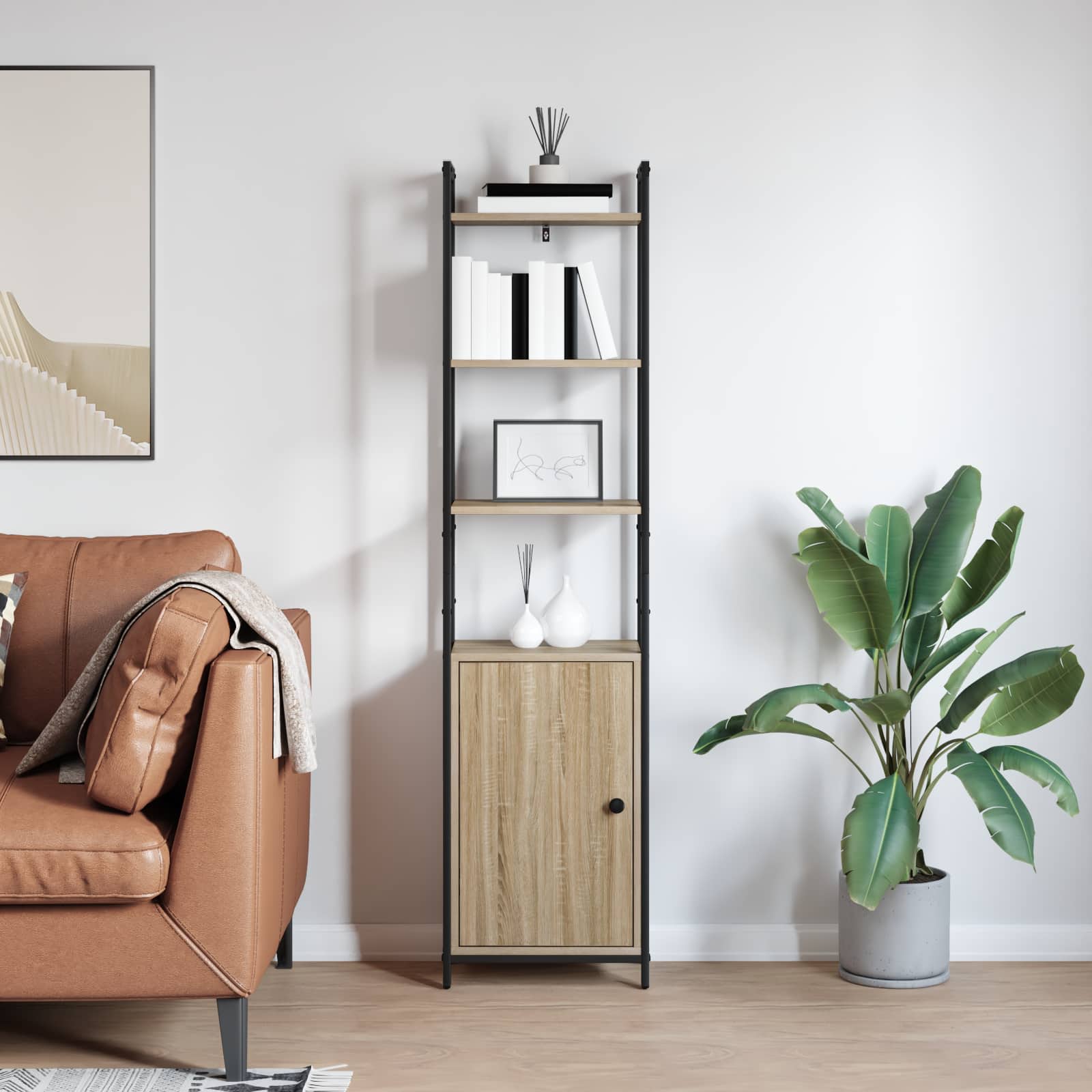 vidaXL Book Cabinet 6-Tier 40 x 24 x 161 cm Engineered Wood Sonoma Oak 4