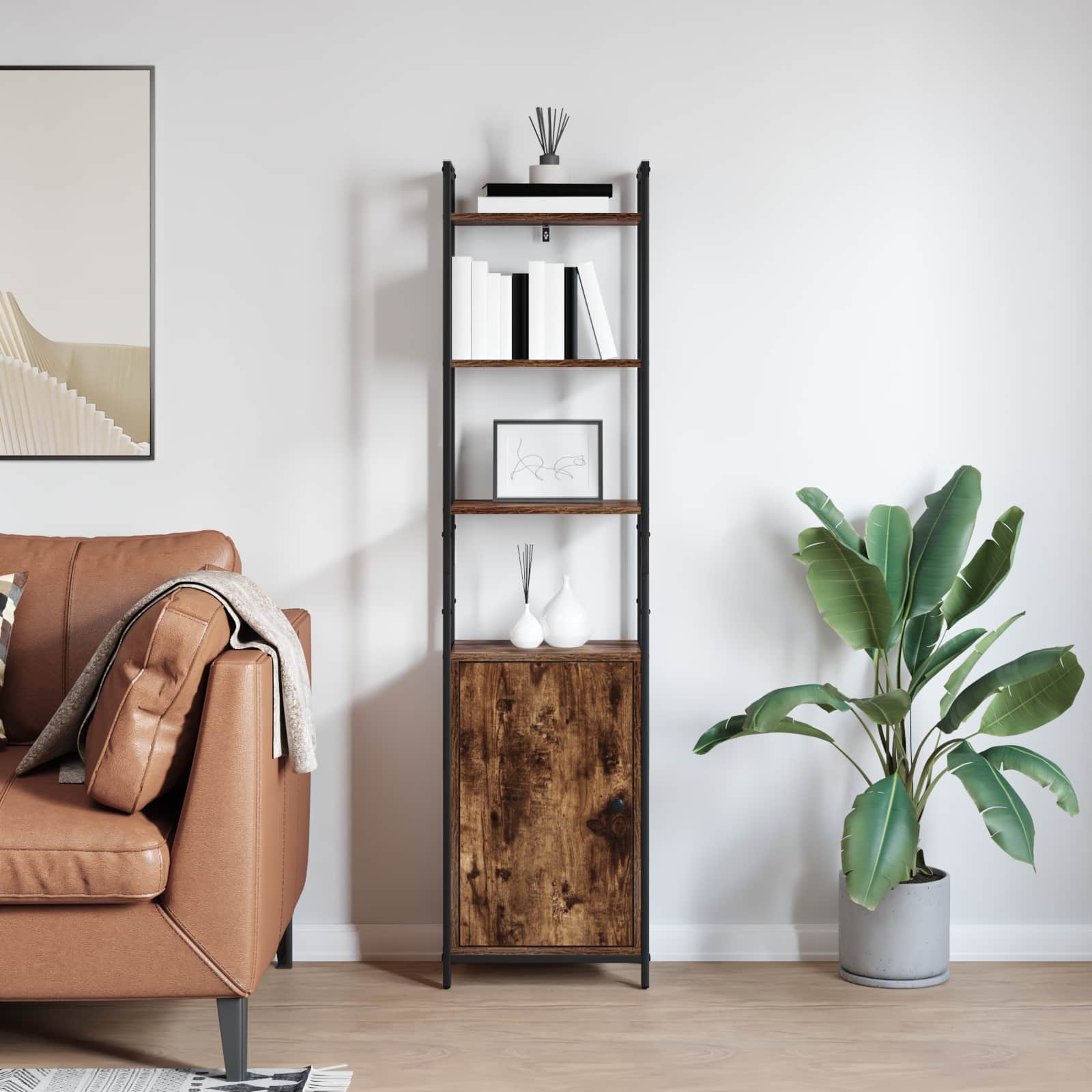 vidaXL Book Cabinet 6-Tier 40 x 24 x 161 cm Engineered Wood Smoked Oak 4