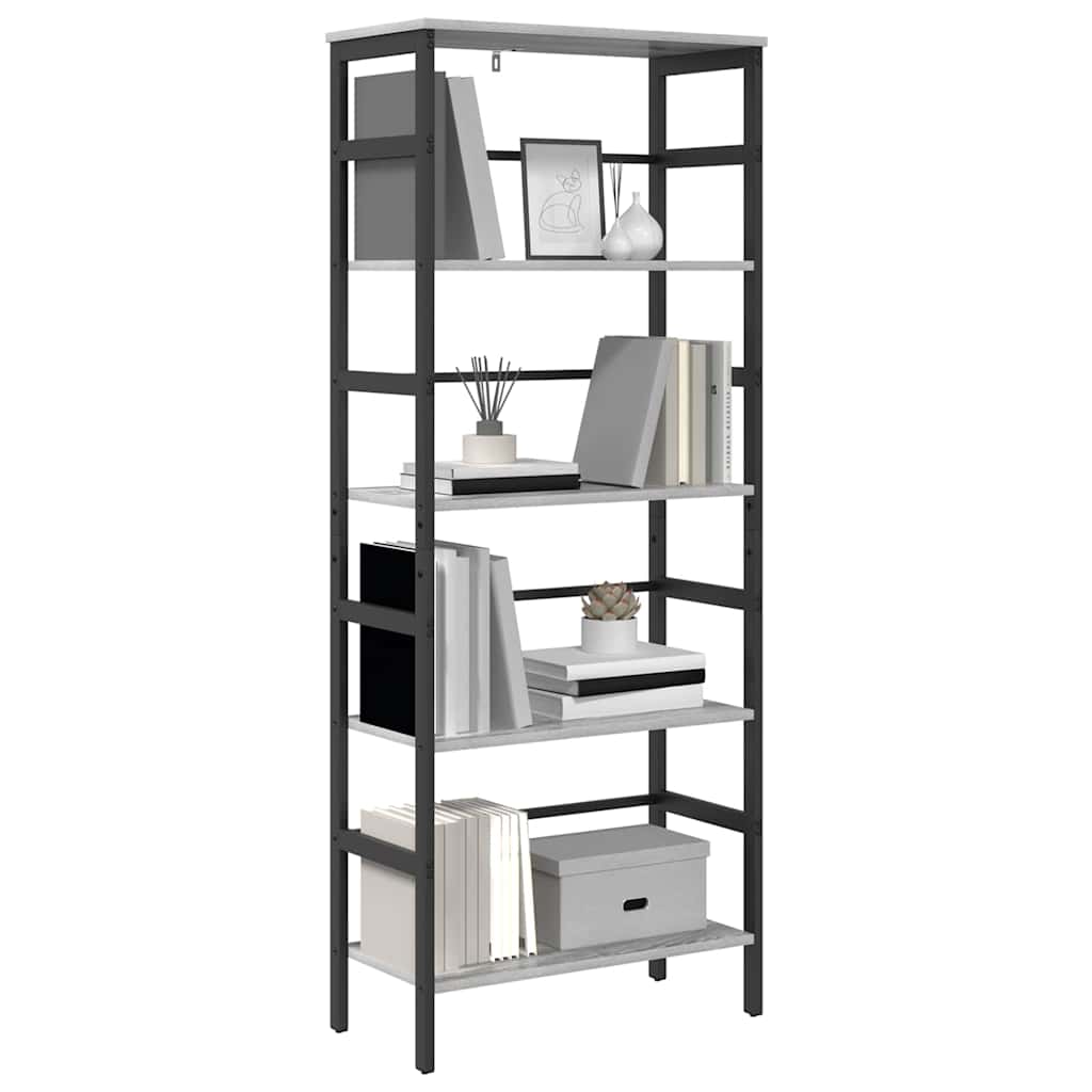 vidaXL Bookshelf 4-Tier 60 x 29.5 x 149 cm Engineered Wood Grey Sonoma 3