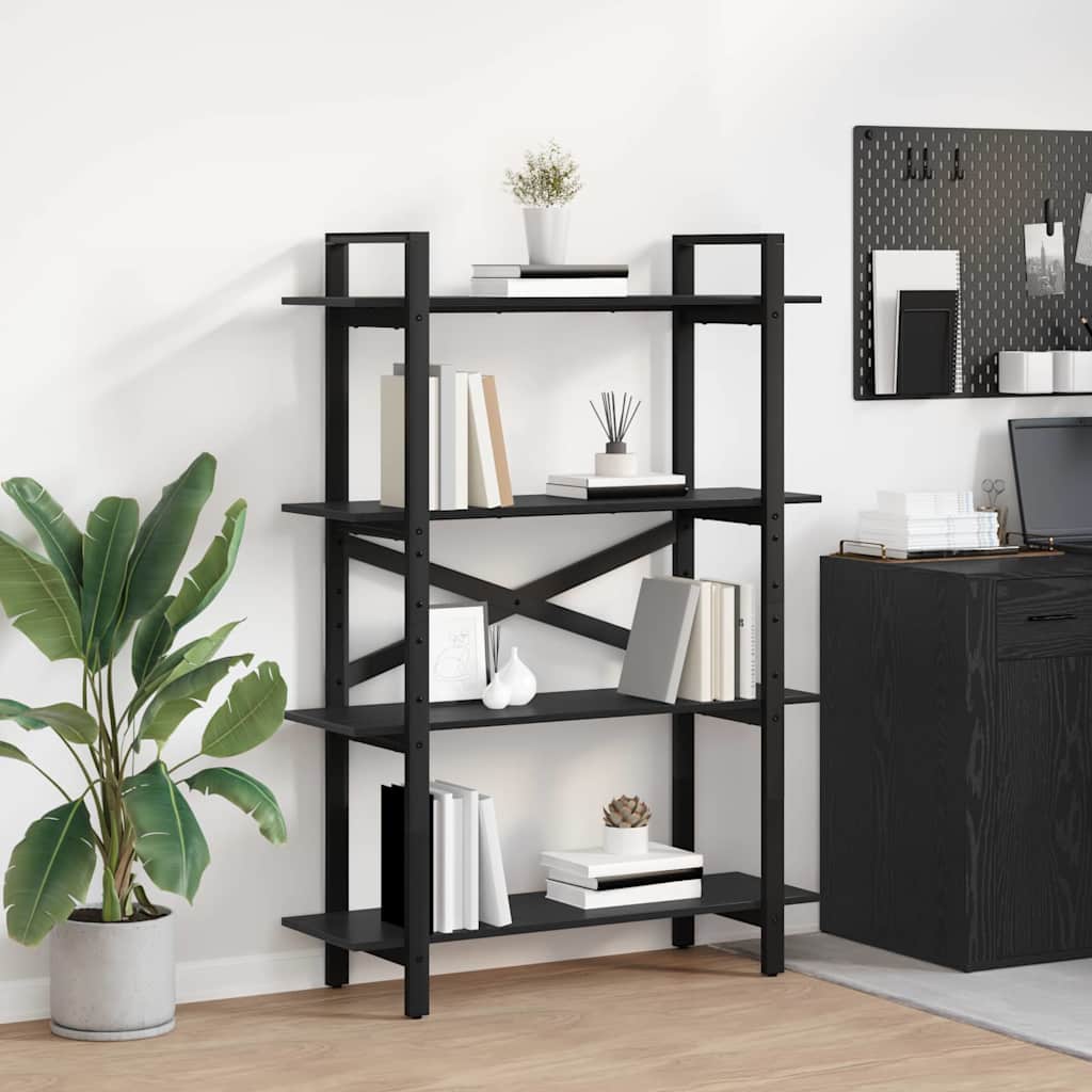 Bookshelf 4-Tier Engineered Wood 100 x 33.5 x 140 cm Black oak