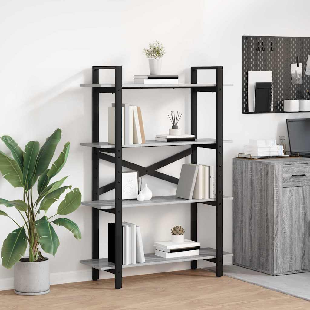Bookshelf 4-Tier Engineered Wood 100 x 33.5 x 140 cm Grey sonoma