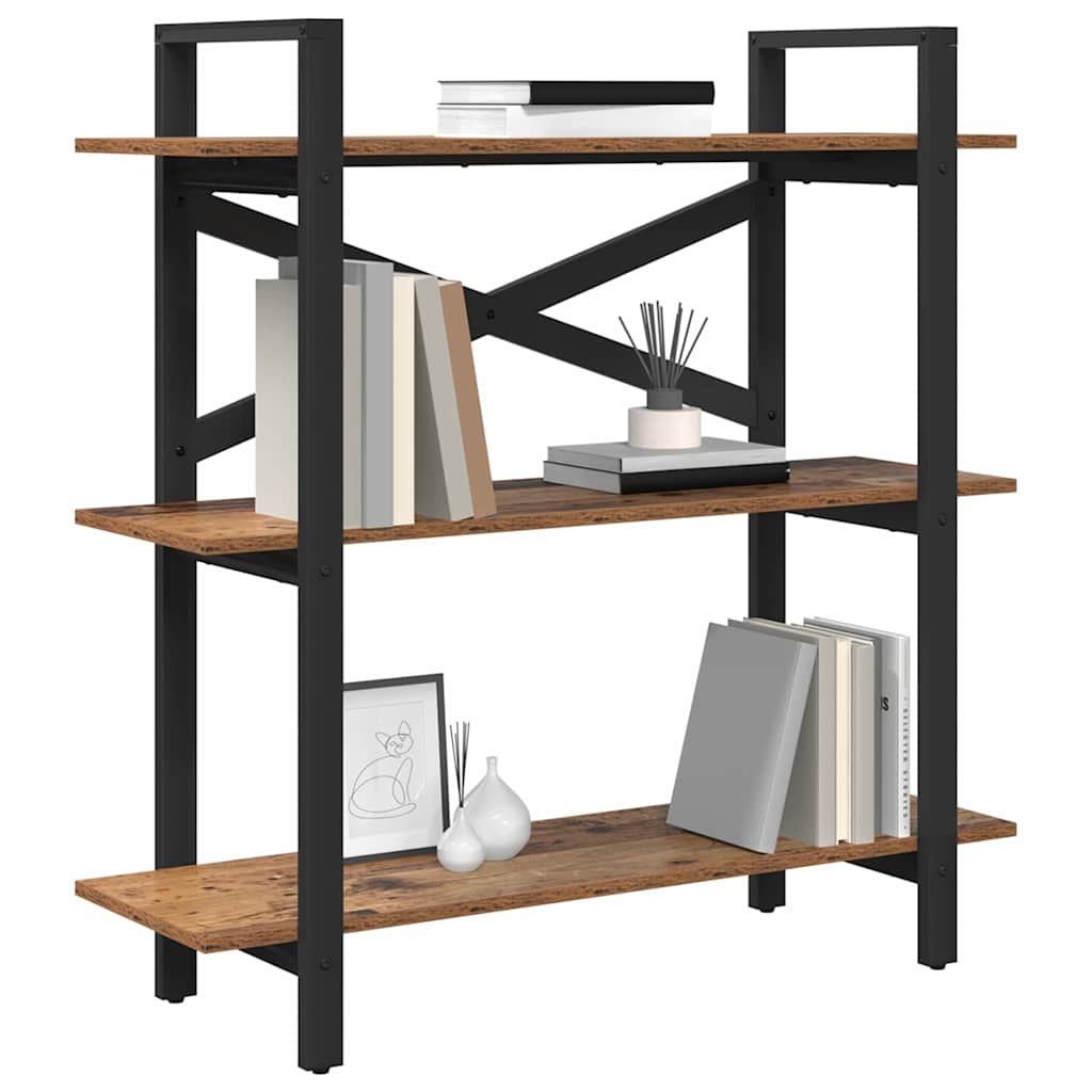 vidaXL Bookshelf 3-Tier 100 x 33.5 x 102 cm Engineered Wood Old Wood 3
