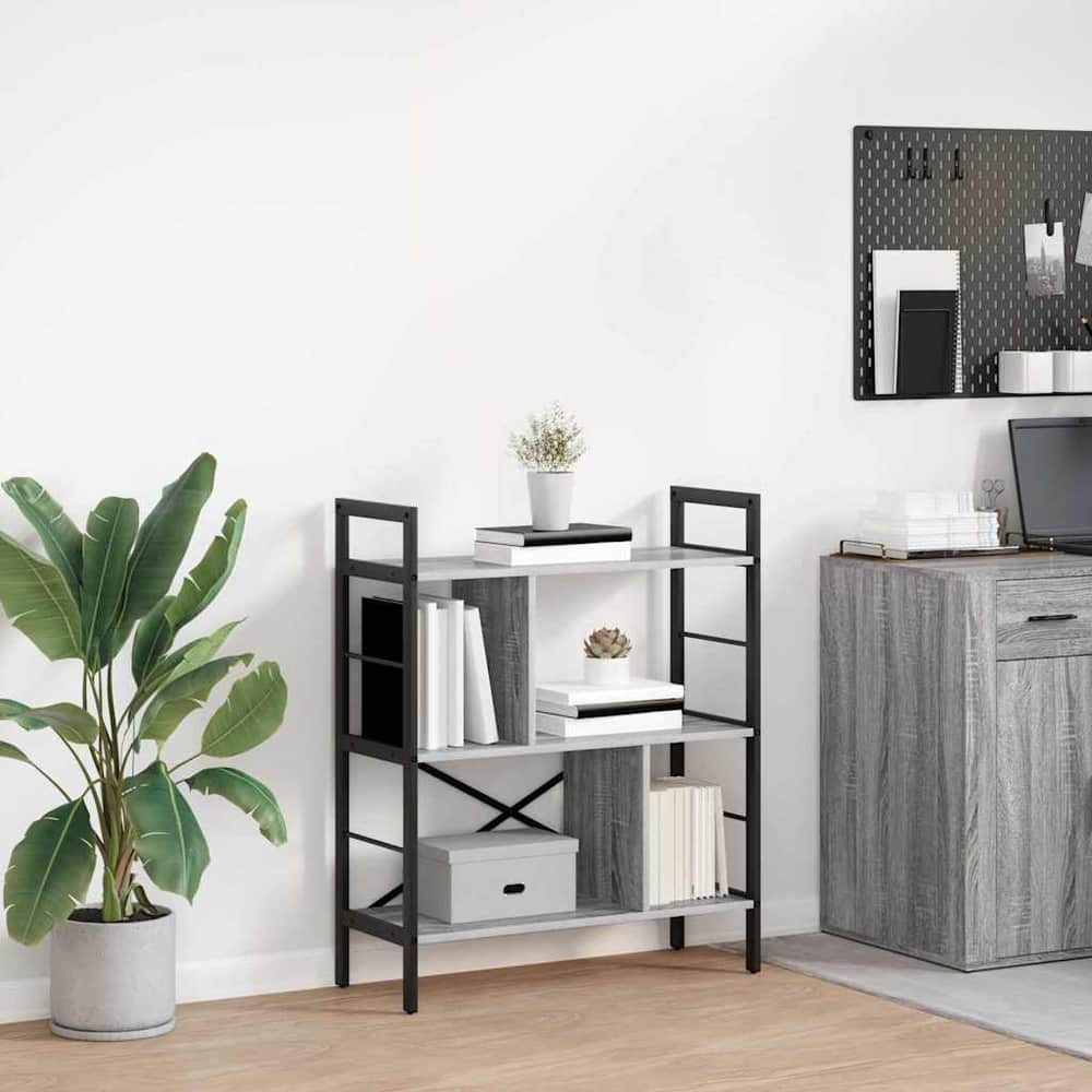 Bookshelf 5-Tier Engineered Wood 75 x 30 x 91 cm Grey sonoma