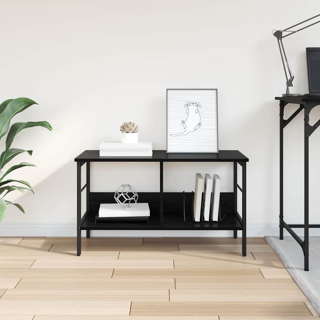 vidaXL Bookshelf 2-Tier 82 x 32 x 47 cm Engineered Wood Black Oak 4