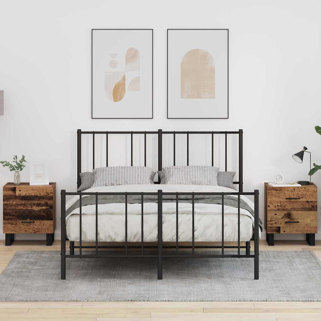 vidaXL Bedside Cabinet 2 pcs Old Wood and Black 40 x 35 x 47.5 cm 1