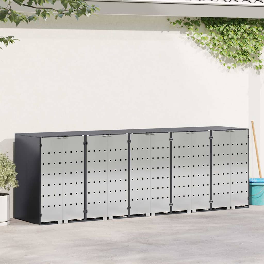 Wheelie Bin Storage for Bins Steel Anthracite 5 pcs Stainless steel door without planter