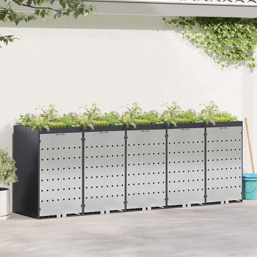 Wheelie Bin Storage for Bins Steel Anthracite 5 pcs Stainless steel door with planter