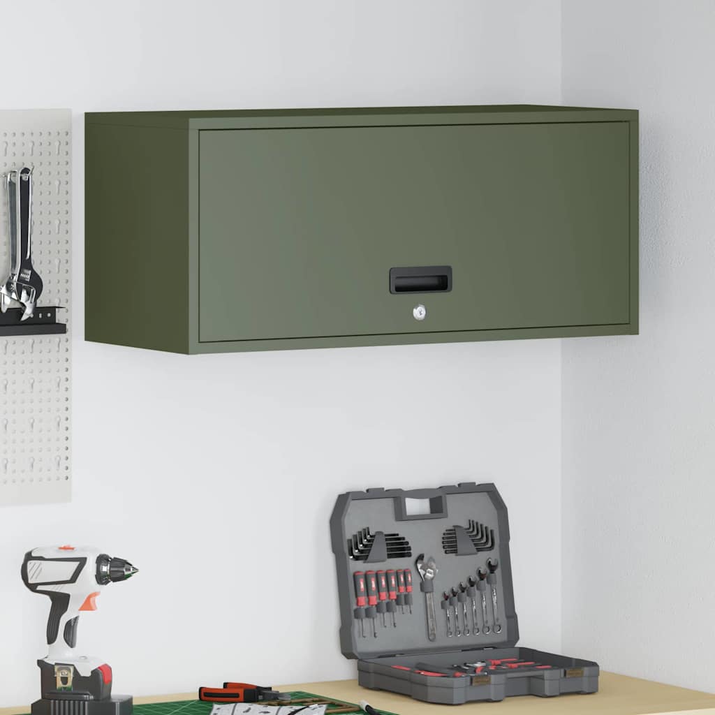 vidaXL Wall Cabinet for Garage with Gas-lift Door Olive green 1